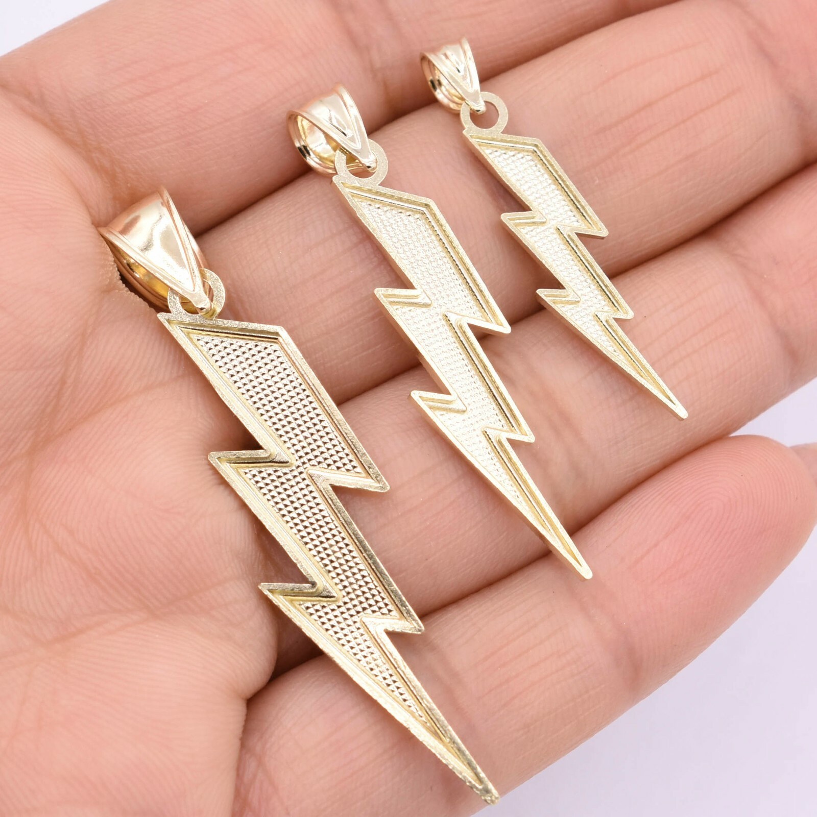 Diamond-Cut Lightning Bolt Pendant Charm Real 10K Yellow Gold ALL SIZES