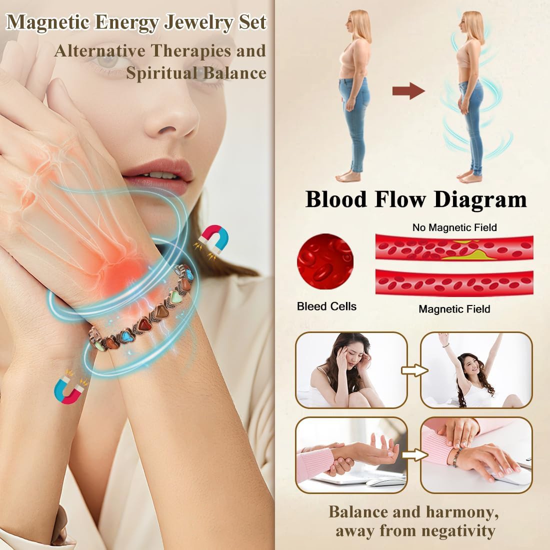 Strong Magnetic Therapy Copper Bracelet for Men Adjustable Arthritis Pain Relief