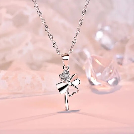 925 Sterling Silver, Lucky Clover 4 Leaves Pendant, Short Style Chain, Gift