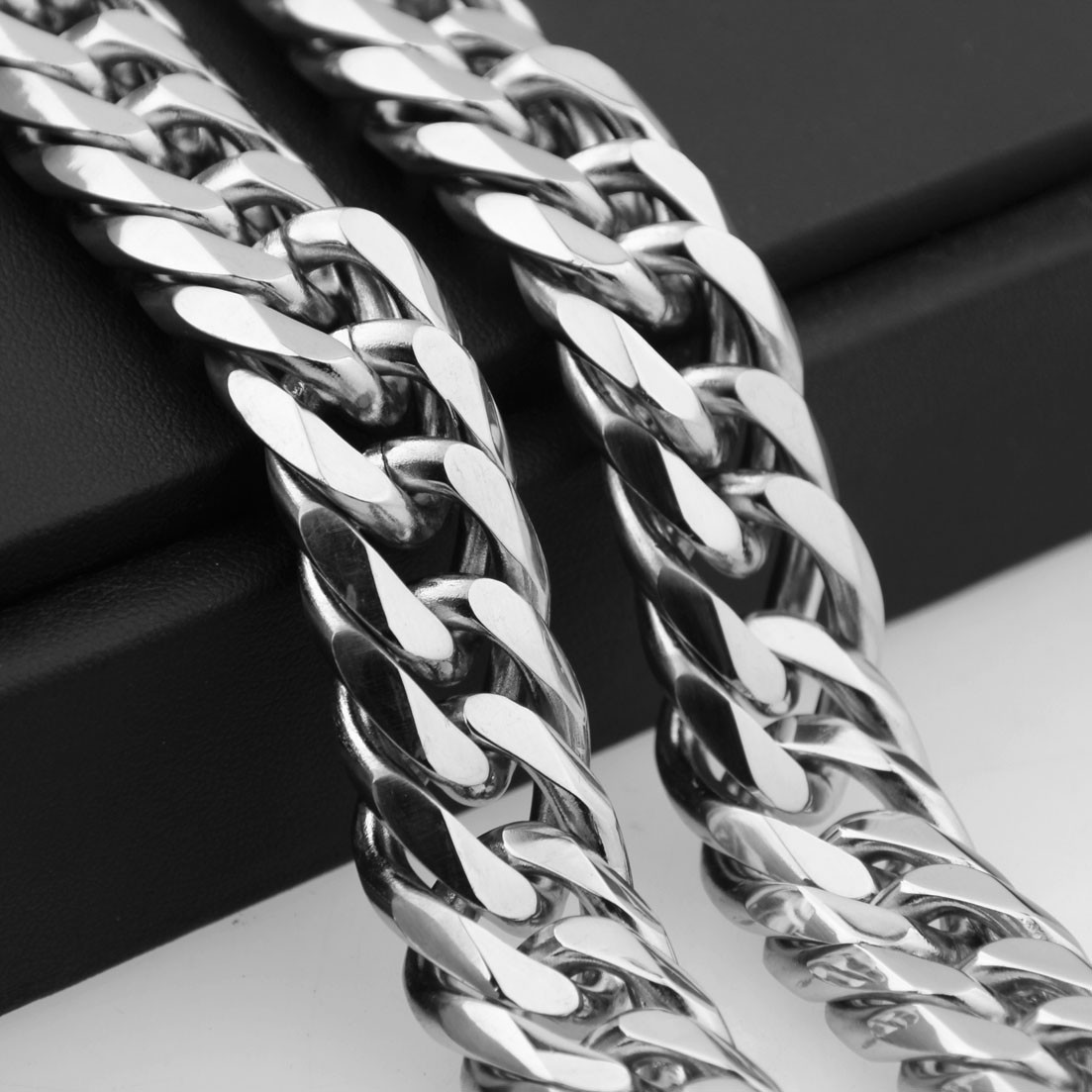 HEAVY Silver Cut Curb Cuban Link Chain 316L Stainless Steel Men’s Necklace Hot