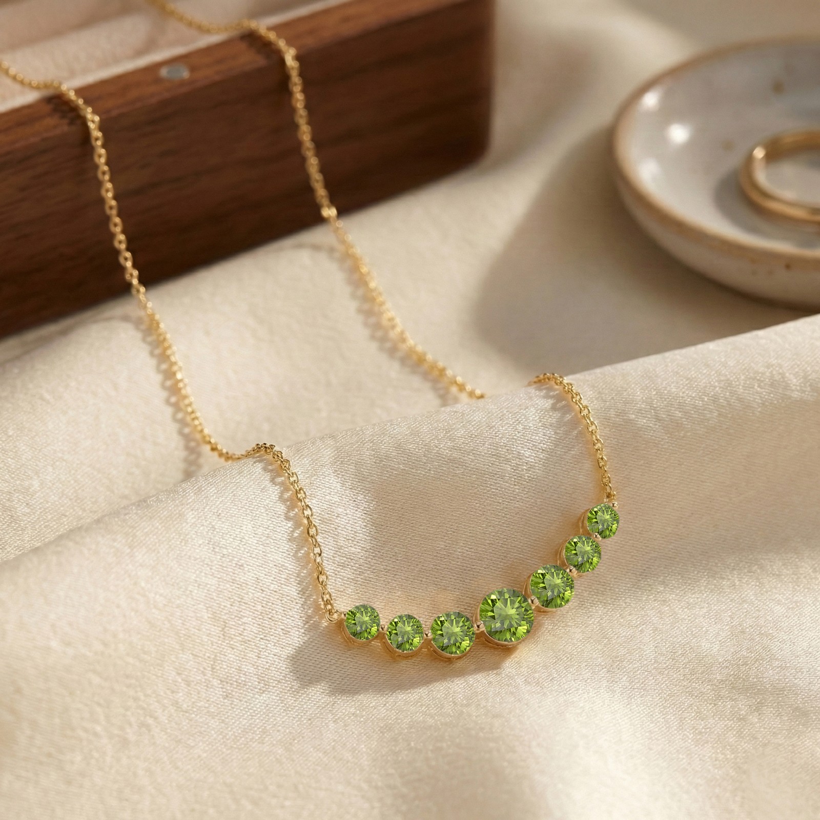Peridot Statement Necklace, Green Gemstone Bar Necklace, August Birthstone Gift