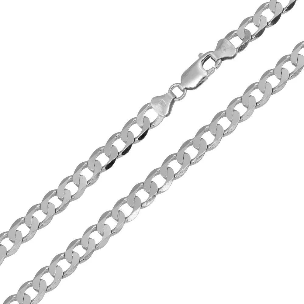 .925 Sterling Silver Rhodium Plated Super Flat Curb Chain 1.2mm-8.6mm