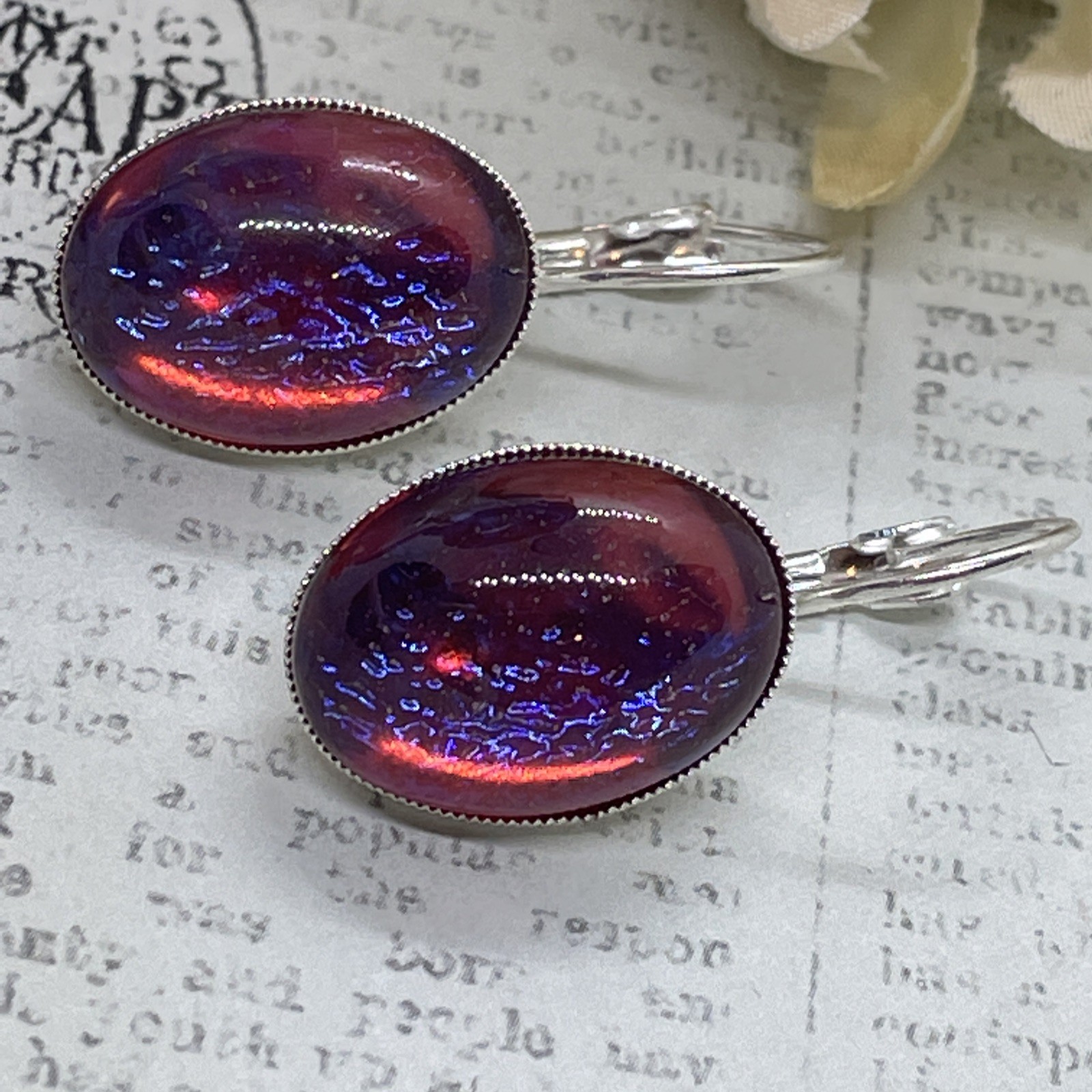 Dainty Fire Opal Dragons Breath Silver Anniversary French Wire Earrings Wedding