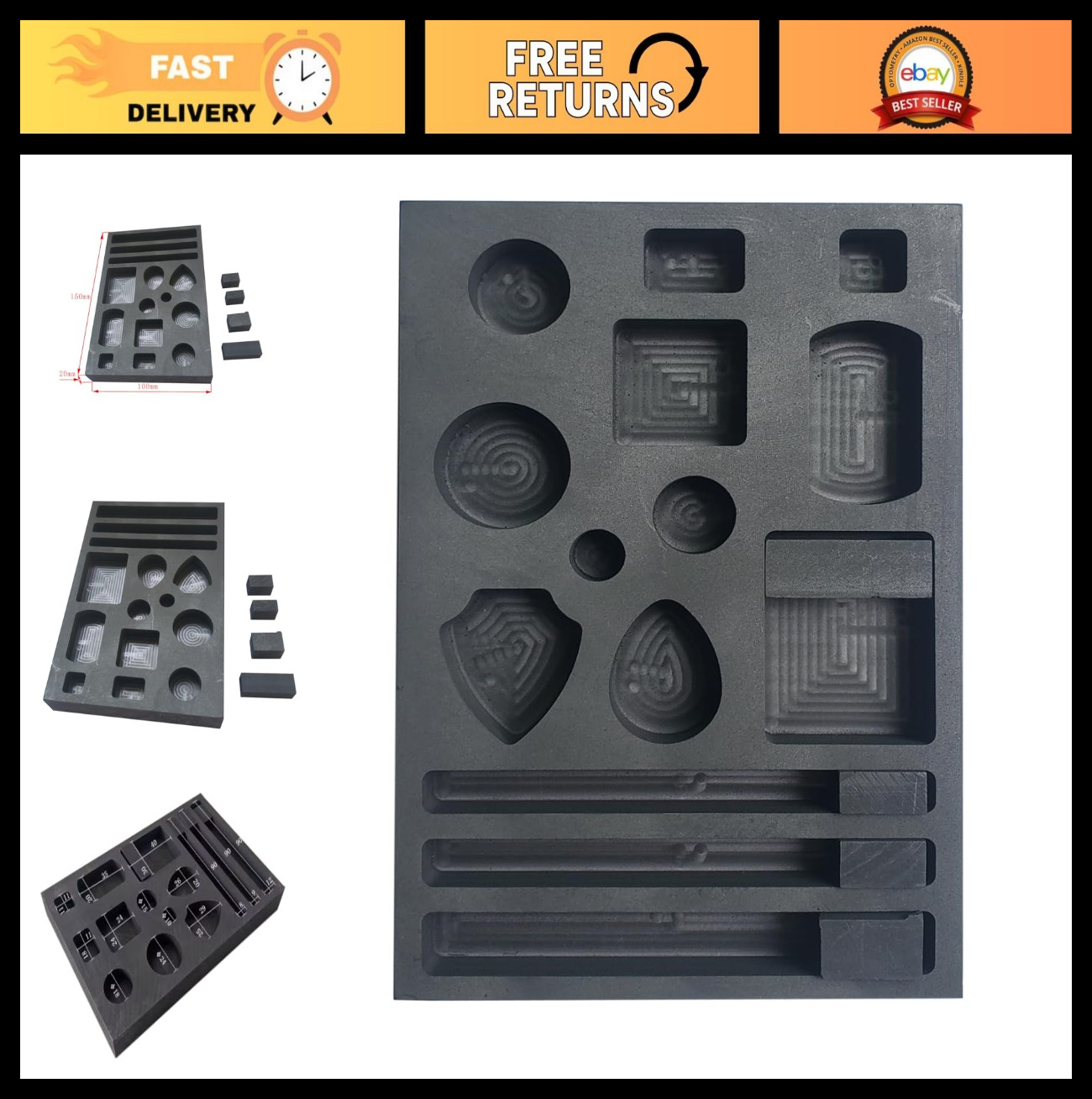1×14-in-1 Graphite Ingot Mold for Metal Casting, Scrap Bar & Coin Combo, Durable