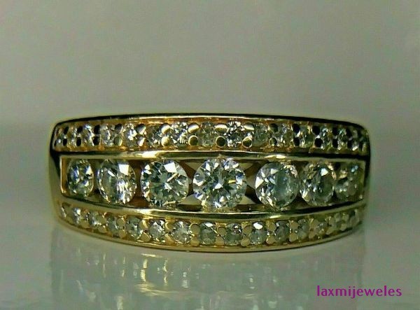 3.50Ct Lab Created Diamond Men’s Ring 14K Yellow Gold Over 3-Row Wide Band Pinky