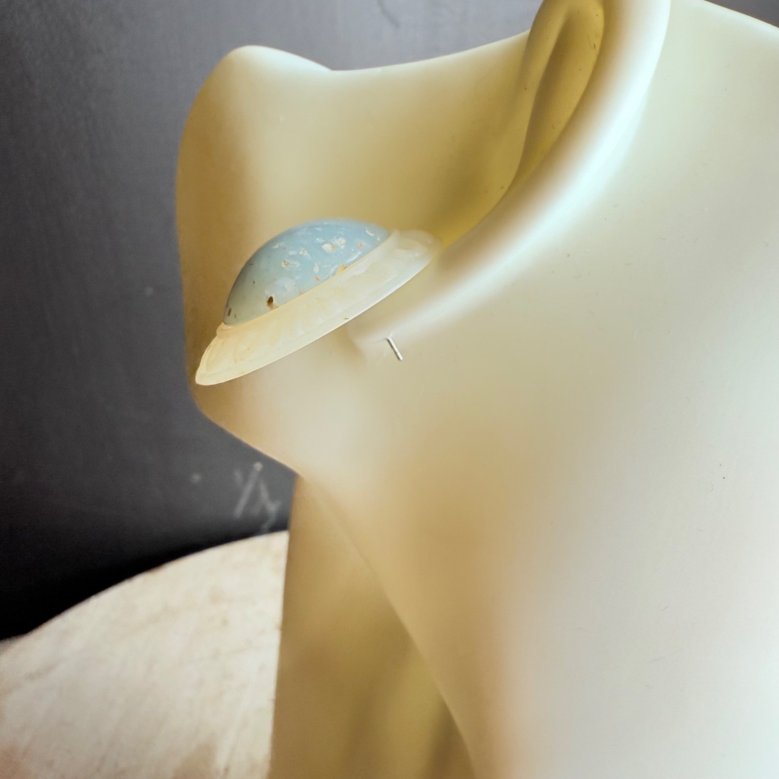 Vintage Ivory and Speckled blue Lucite Earrings Studs 1970’s very light