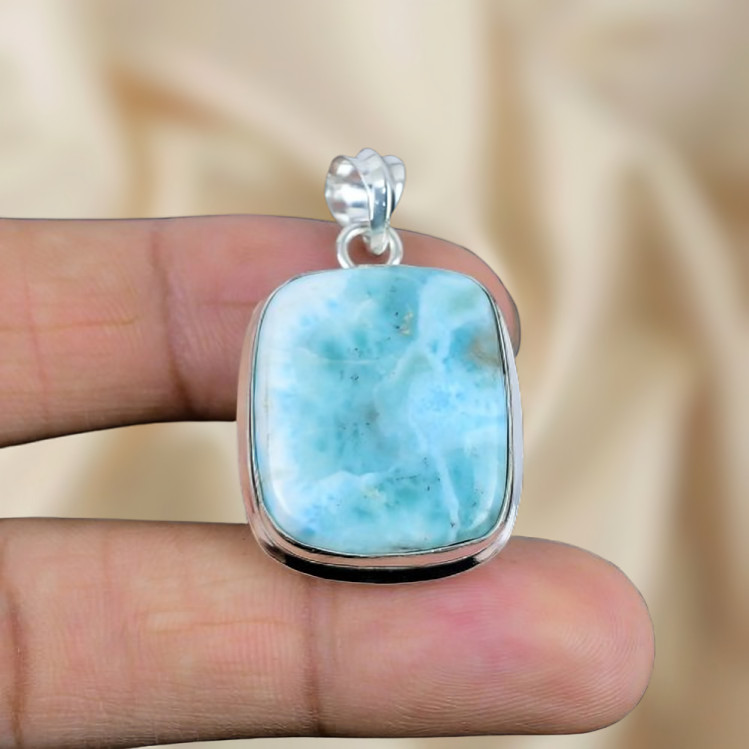 Natural Larimar Gemstone Silver Pendant 925 Sterling Silver Jewelry Pendant