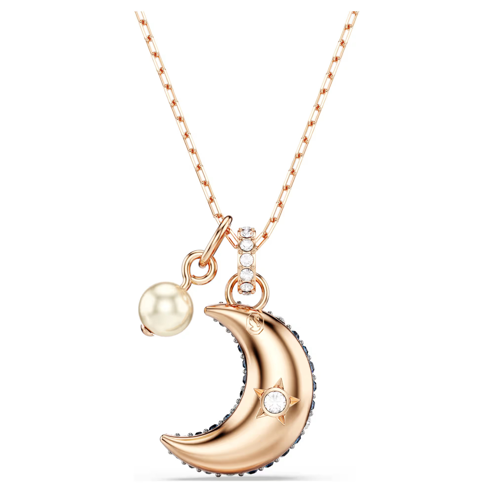 Sublima Multicolored Rose Gold Tone Plated Pendant Moon Crystal Pearl New