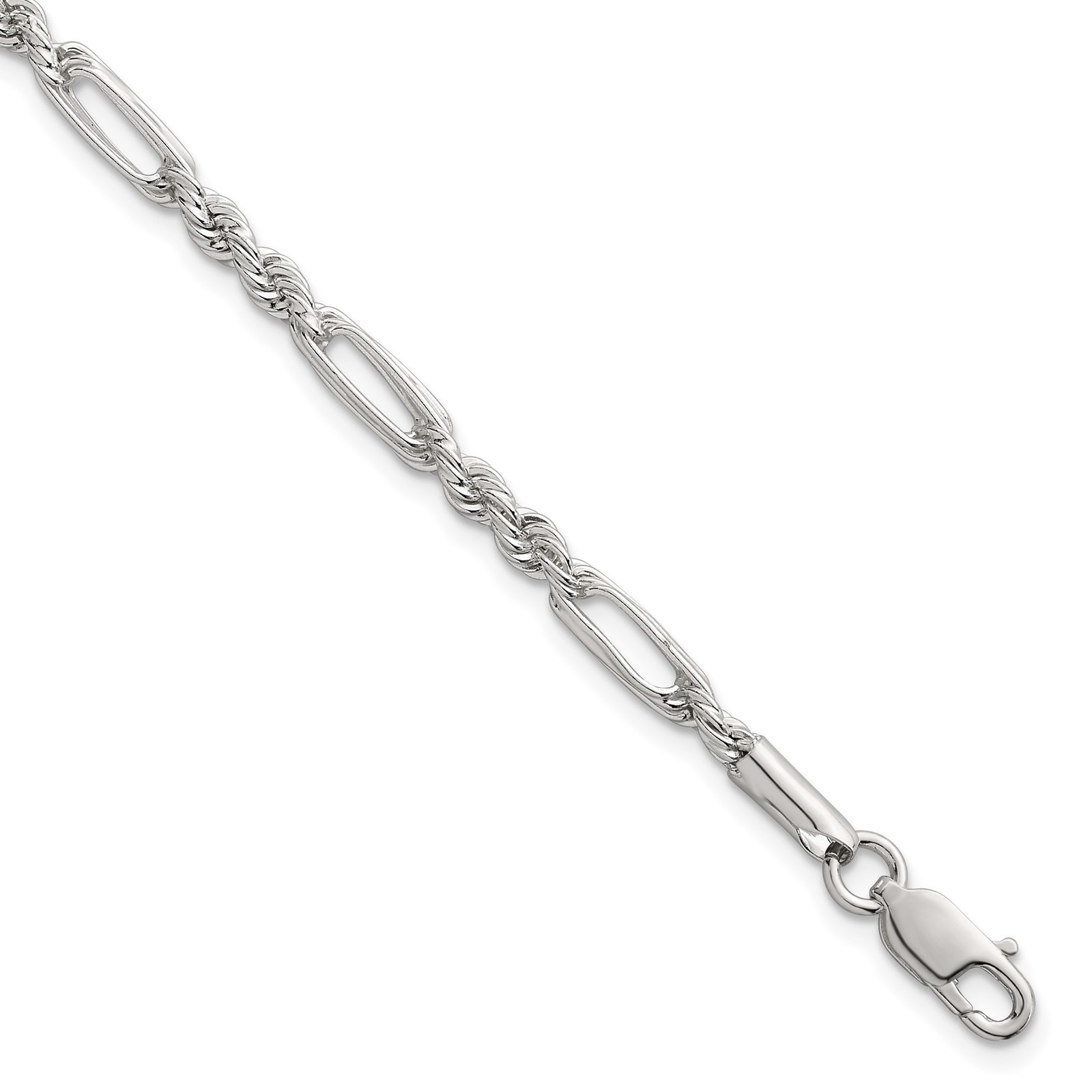 Sterling Silver Polished Figaro Rope Bracelet 4-8mm 7.5-8″