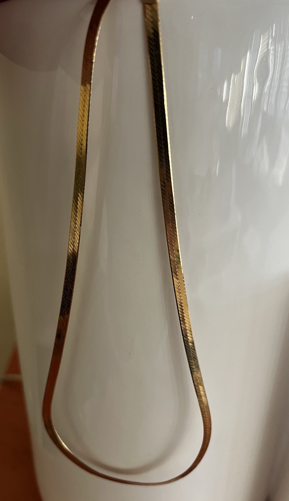 14k Herringbone Chain 18” 4mm Necklace, Stamped MOM & Israel. Weight 12gm.