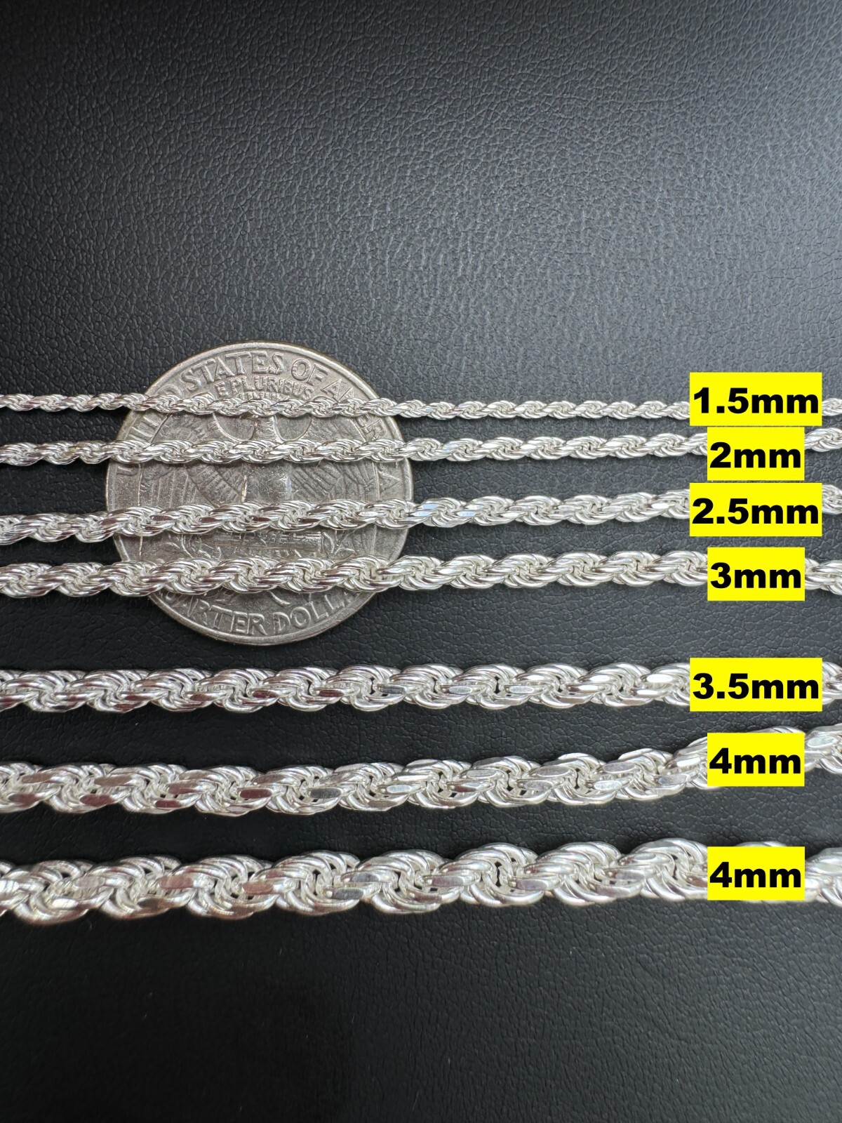 Men’s Women’s Real Solid 925 Sterling Silver Rope Chain 1.5-5mm 16″-30″ ITALY