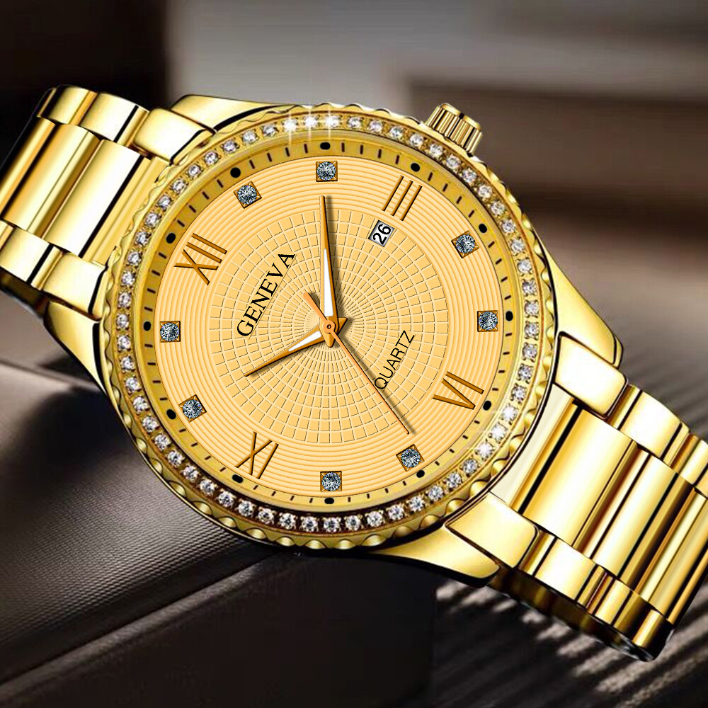 Men Gold Quartz Watch Waterproof Classic Stainless Steel Analog Business Fashion