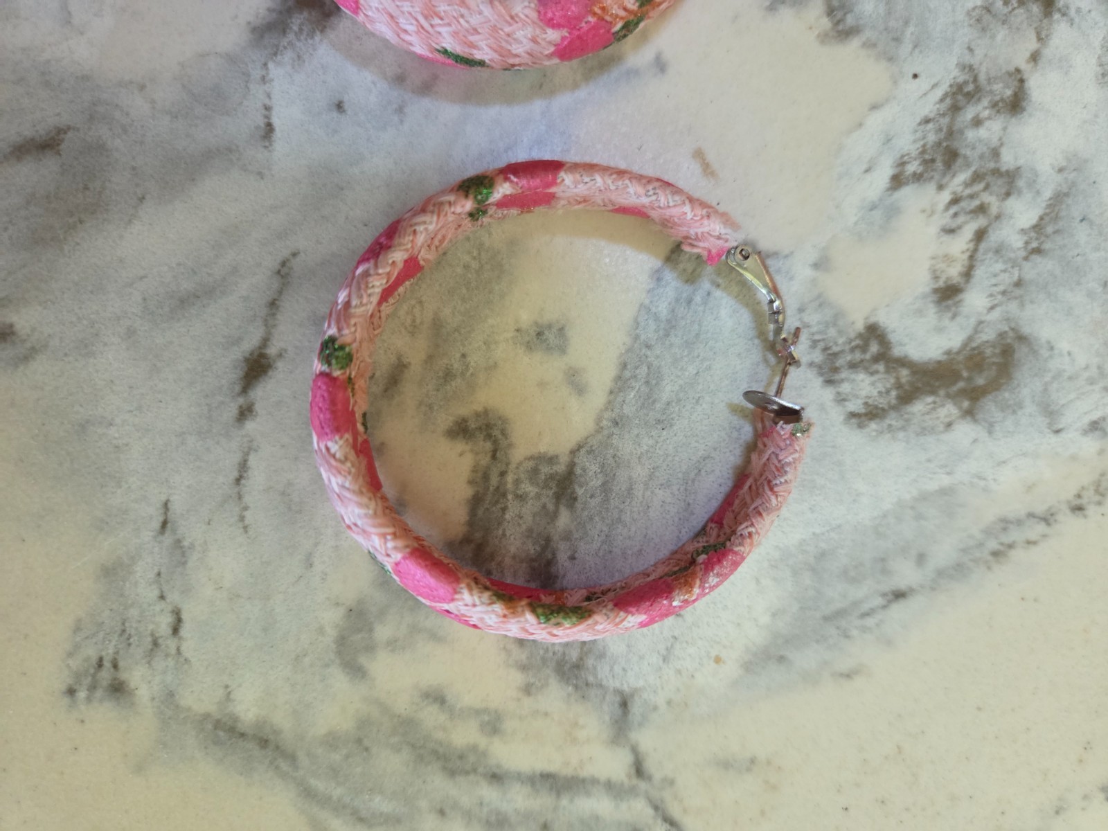 Fun Summer Pink Flower Hoop Earrings