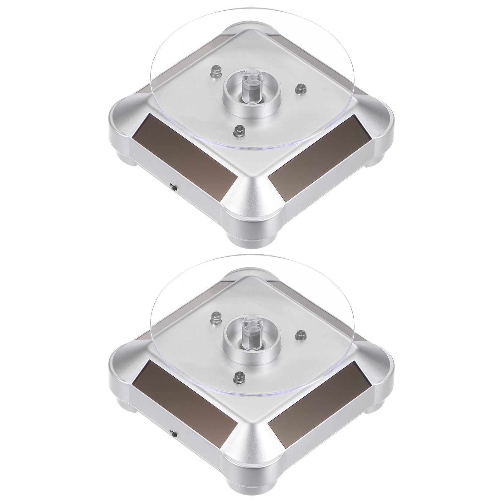 2pcs Solar Display Stand Turntable 360°Rotating Double Use LED Light Silver Tone