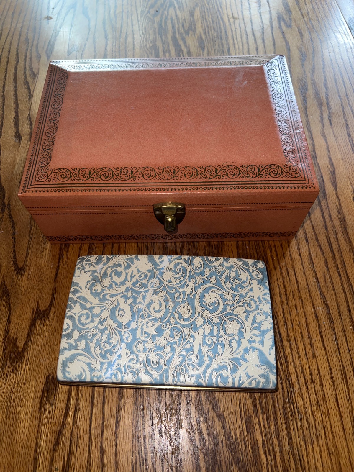 Mele Jewelry Box Tier Retro Faux Leather Mid Century Peach & Ring Box