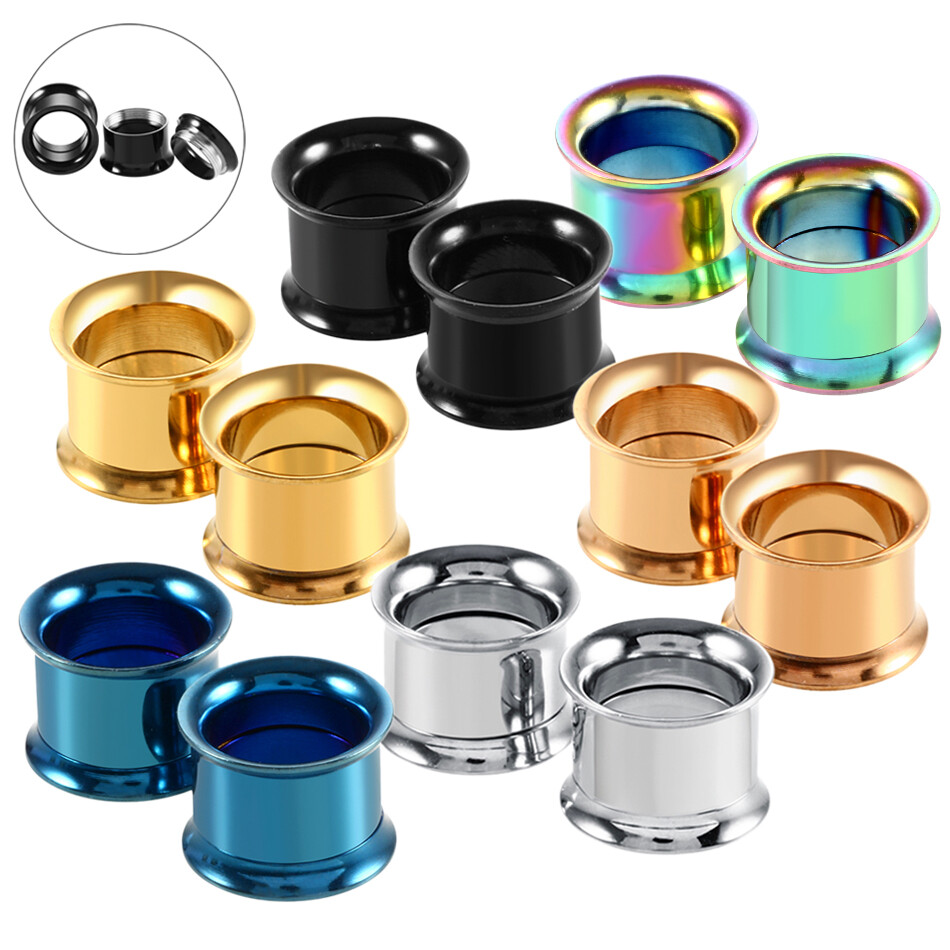 2PCS Screw Ear Tunnels Stainless Steel Ear Gauges Double Flare Ear Plugs 2G-3/4″