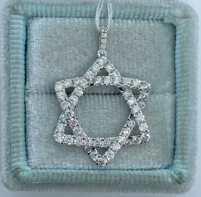 1.40Ct Round Cut Real Moissanite Star David Pendant 14K White Gold Plated Silver