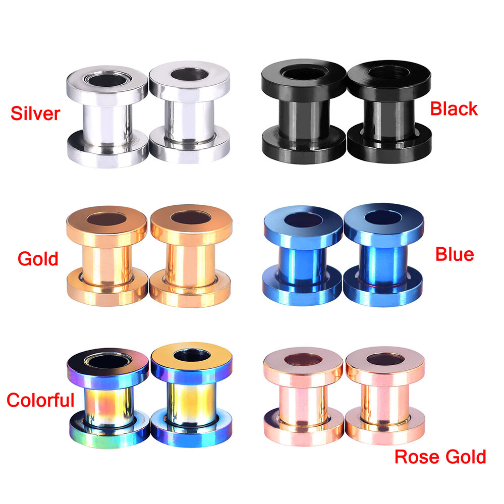 2× Double Flared Screw Fit Steel Ear Plugs Flesh Tunnels Gauge Earrings 8G-3/4″