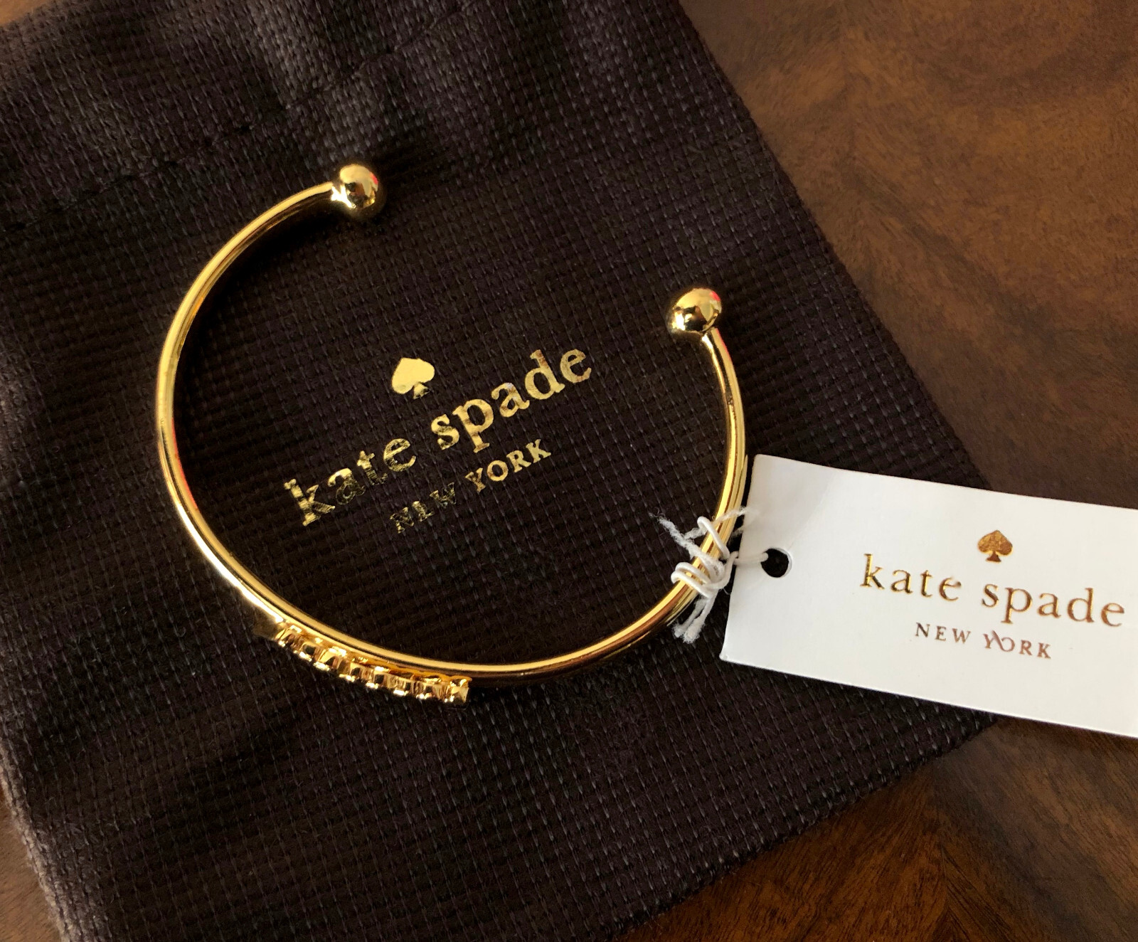 Kate Spade 2018 Say Yes Cursive TADA! Yellow GoldPlate Skinny Open Cuff Bracelet