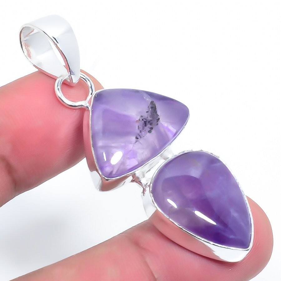 Natural Saga Amethyst Gemstone 925 Sterling Silver Jewelry Pendant Size 2″
