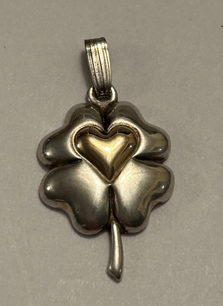 WJ Sterling Silver 14K LUCK OF THE IRISH 4 LEAF ~ HEART ~ CLOVER PENDANT