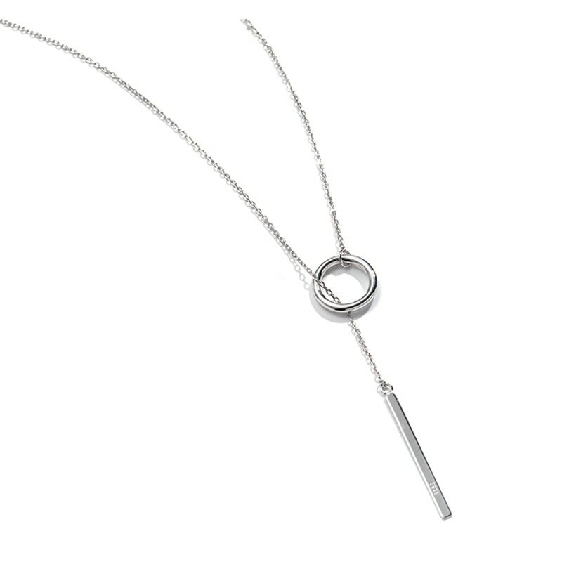 925 Sterling Silver Circle and Bar Adjustable Long Chain Y infinity Necklace