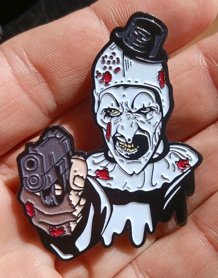 Terrifier Art The CLOWN With Gun Horror Custom ENAMEL PIN Handgun Stick Up