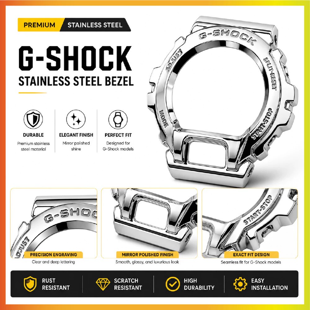 Stainless Steel Bezel for G-Shock DW6900 Custom Mod Silver Gold Black Silver