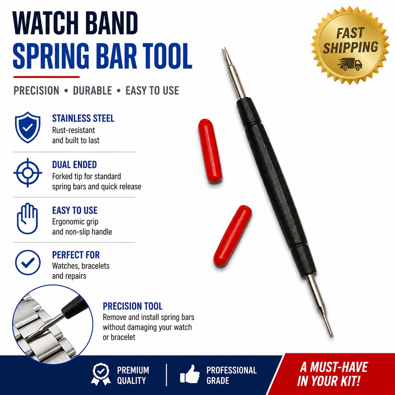 Watch Band Strap Link Pin Pusher Spring Bar Remover Repair Tools Double ended