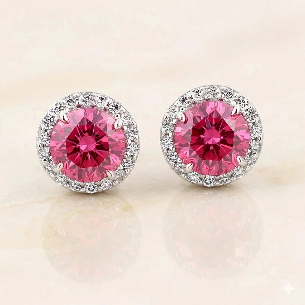 4Ct Certified Pink Diamond Solitaire Studs, Great Sparkle & Bling -Tariffs FREE