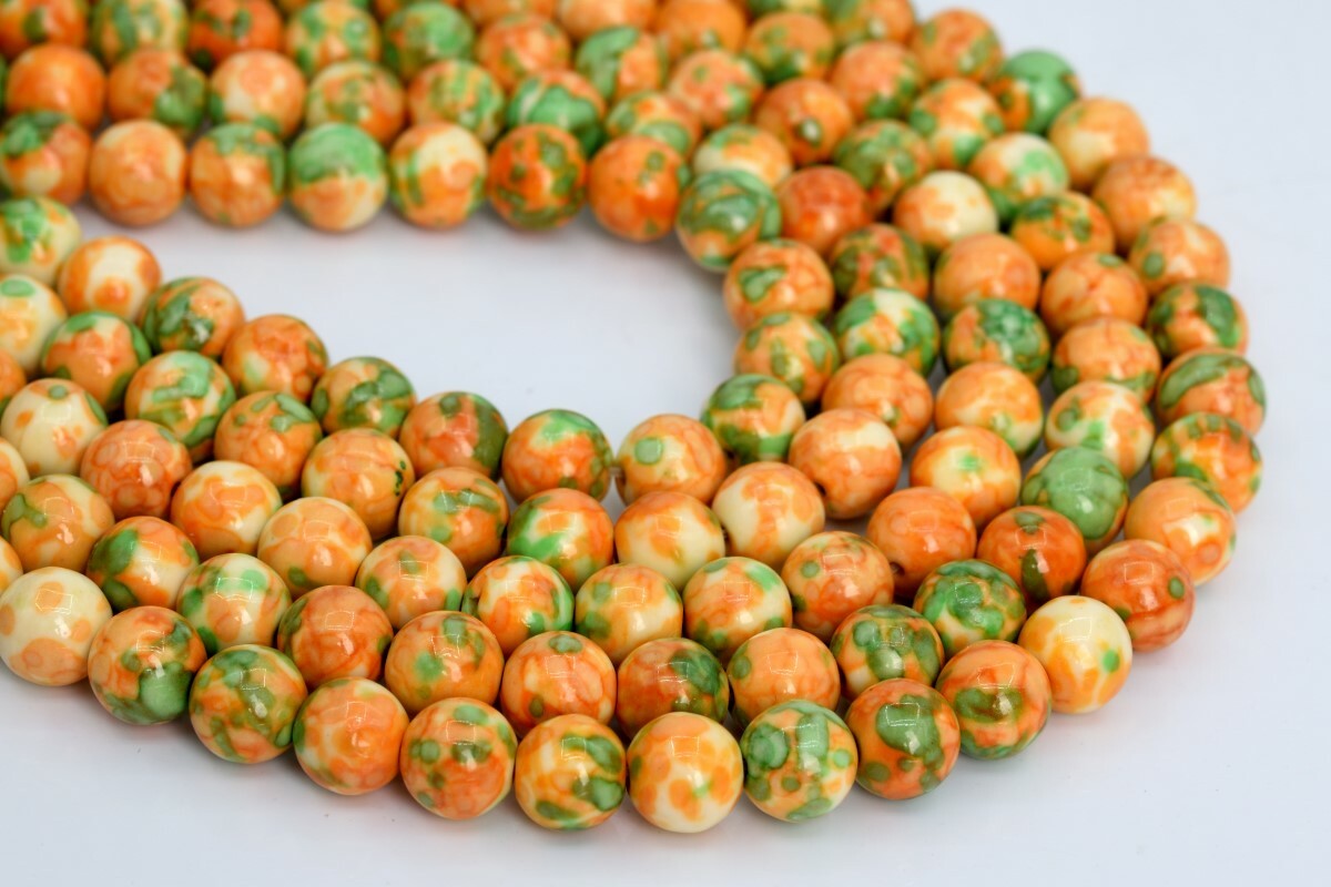 Orange & Green Rain Flower Jade Round Loose Beads 4/6/8/10/12MM