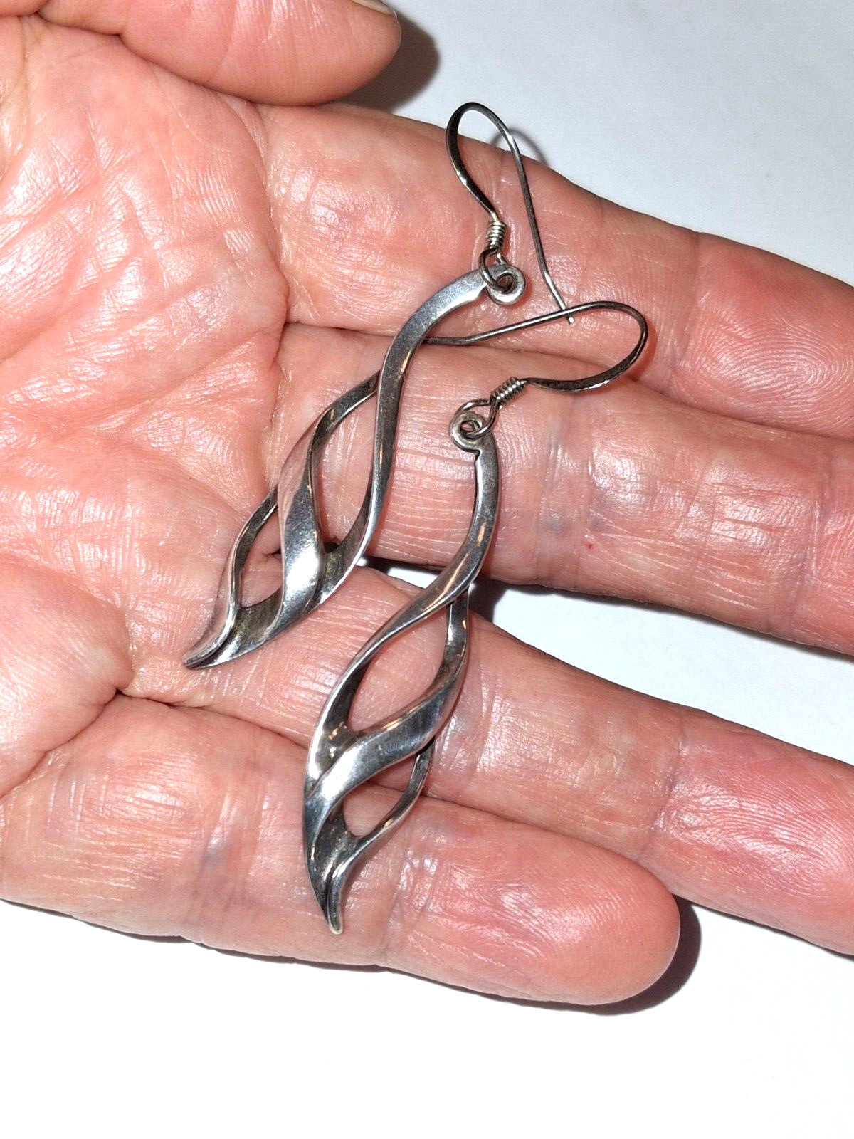 Vintage 925 Sterling Silver Twist Swirl Wire Drop Dangle Earrings 2.5” 5.3 gram