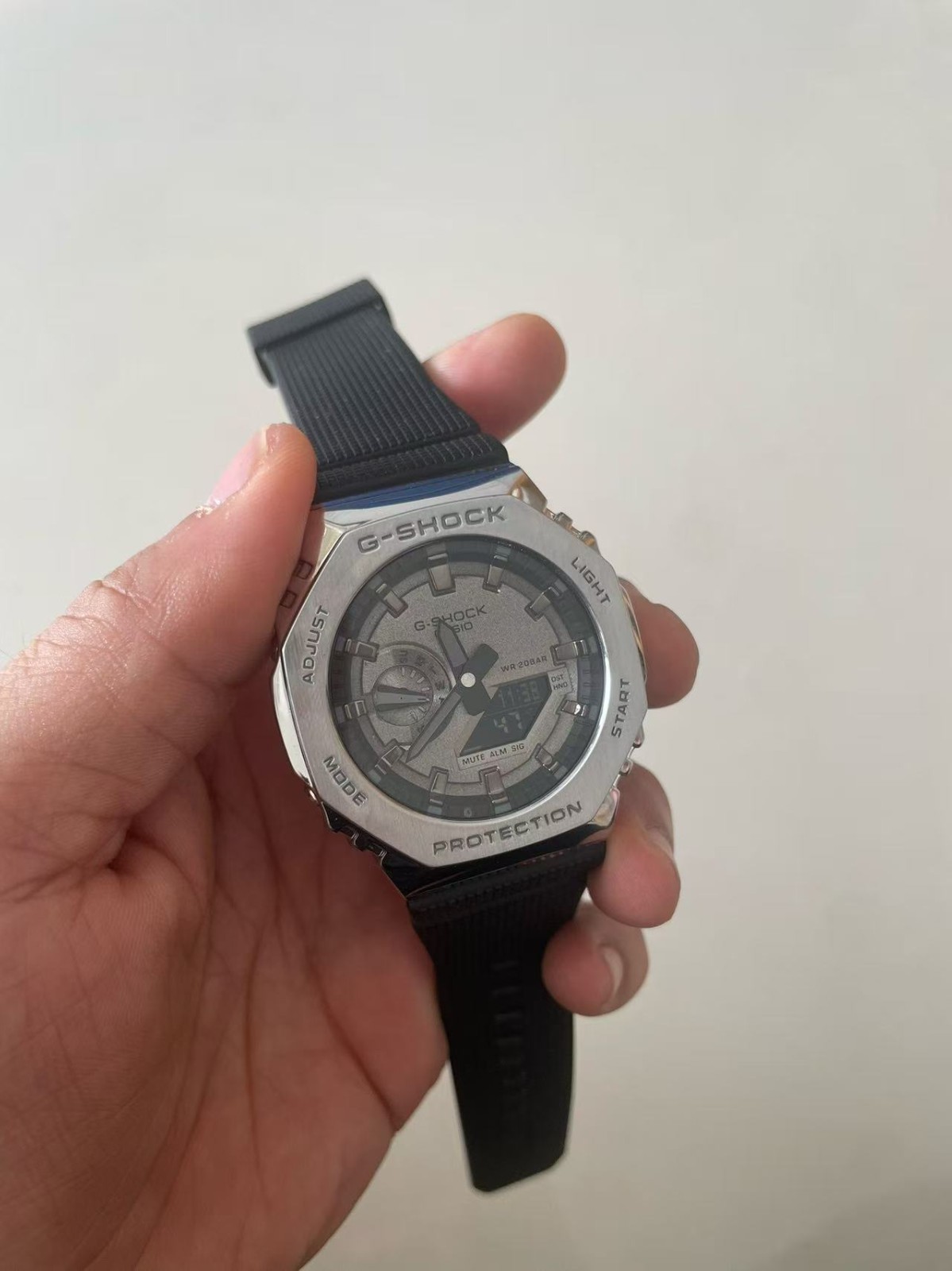 Casio CasiOak GM2100 White Dial Black Strap Octagonal Metal Case Men’s Watch
