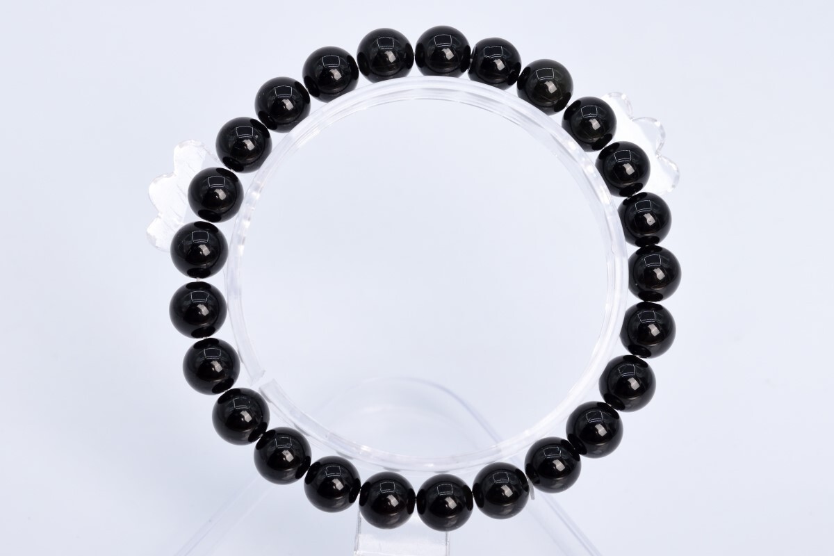 8MM Black Obsidian Bracelet Grade A Genuine Natural Round Gemstone Beads 7″