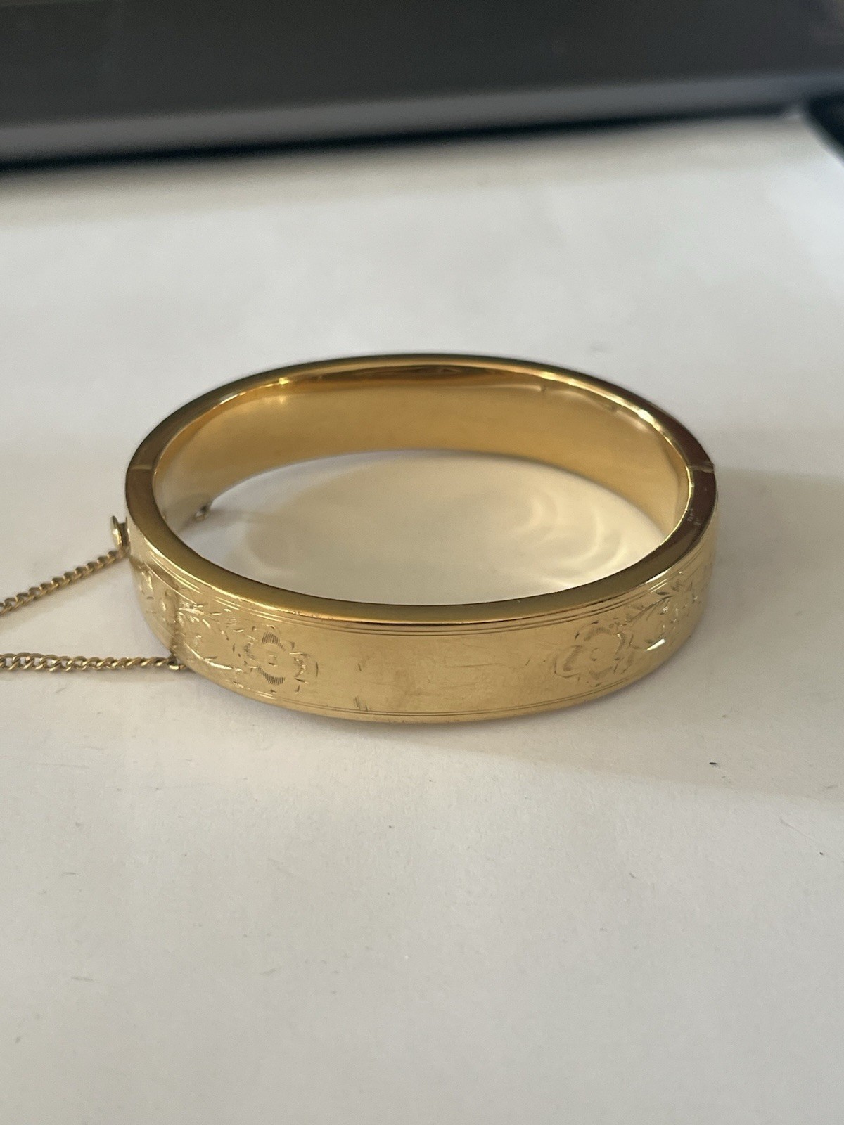 Antique 12k Gold-Filled Hinged Bangle Bracelet Hand Engraved