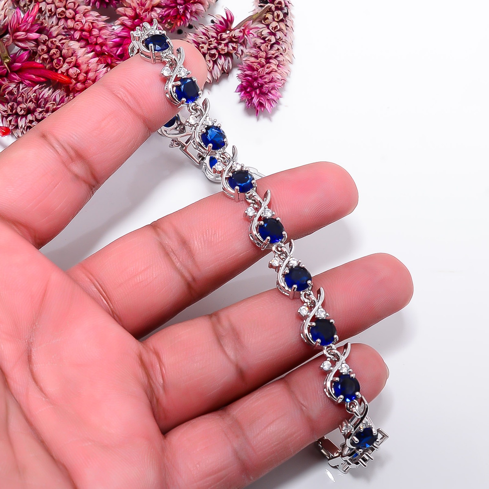 Blue Sapphire – Simulated 925 Sterling Silver Adjustable Bracelet 7-8″ B129658