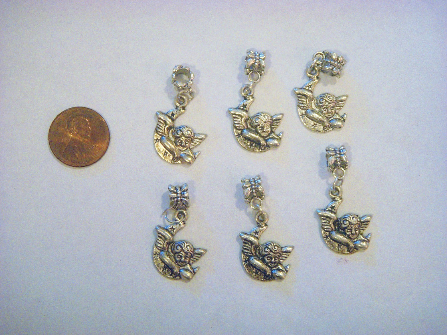 ANGEL ON MOON – TIBETAN SLIVER SINGLE CHARM DANGLE FOR BRACELETS OR PENDANTS