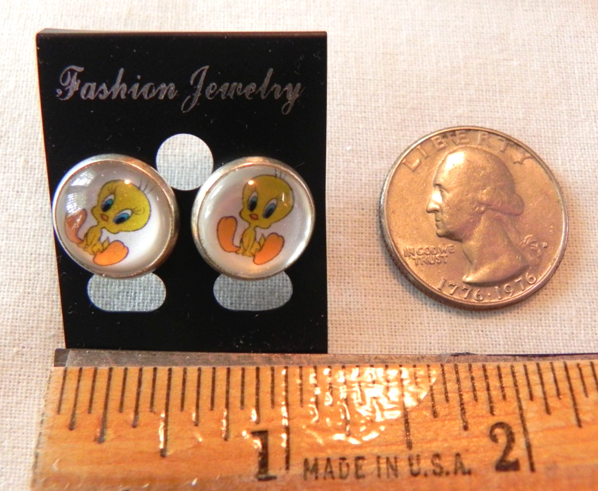 Tweety Bird button stud post earrings Silver Tone Unknown Vintage