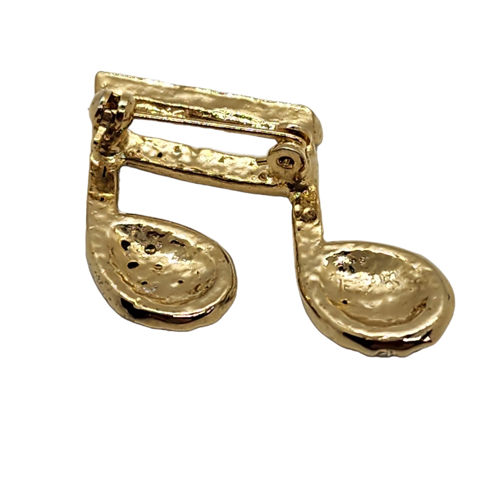 Music Note Brooch Pin w/Clear Sparkling Round & Baguette Rhinestones Gold Tone