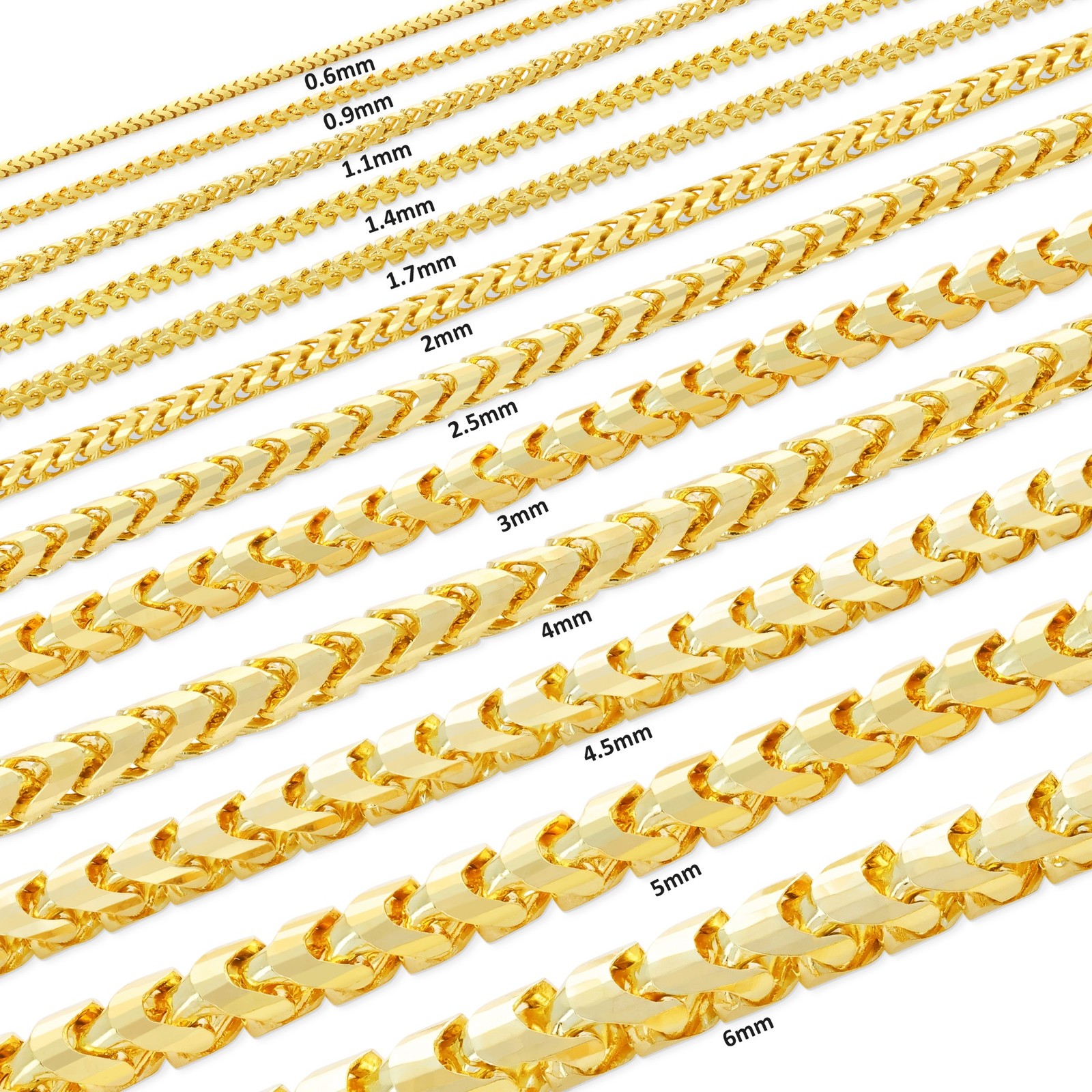 10K Yellow Gold Solid Franco 0.6mm-6mm Diamond Cut Spiga Chain Necklace 16″- 30″