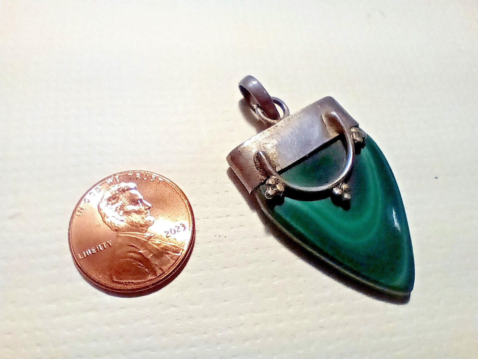 Hand Polished Green Malachite and Pewter Tribal Style Pendant 39mm x 34mm A-3