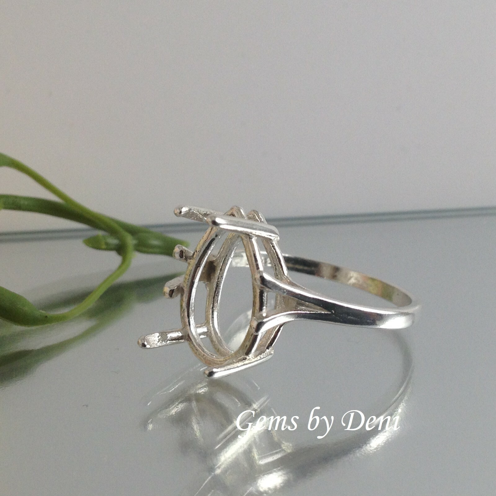 (7×5-20x15mm) Pear Wire Mount Sterling Silver Pre-Notched Ring Setting Size 5-9