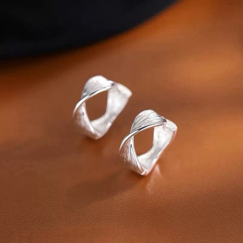 925 Silver Twisted Hoop Earrings Textured Geometric Huggie Earrings 294