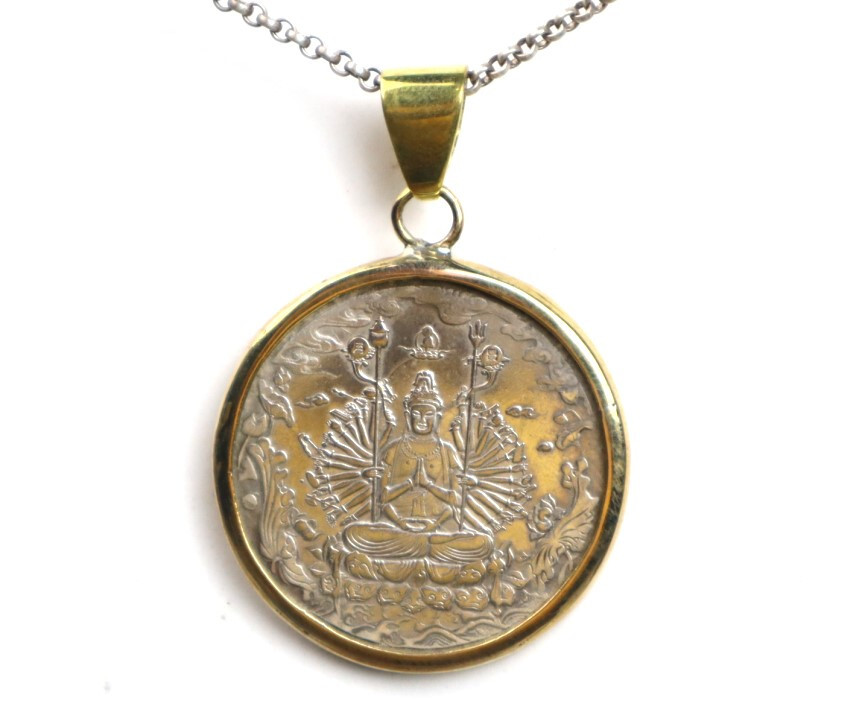 Tibet Silver Ancient Buddhist Heart Sutra Coin Pendant 25gram Coin diameter 40mm