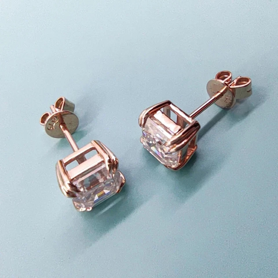4.26 Ct Certified Treated White Diamond Solitaire Studs 925 Silver Tariff Free