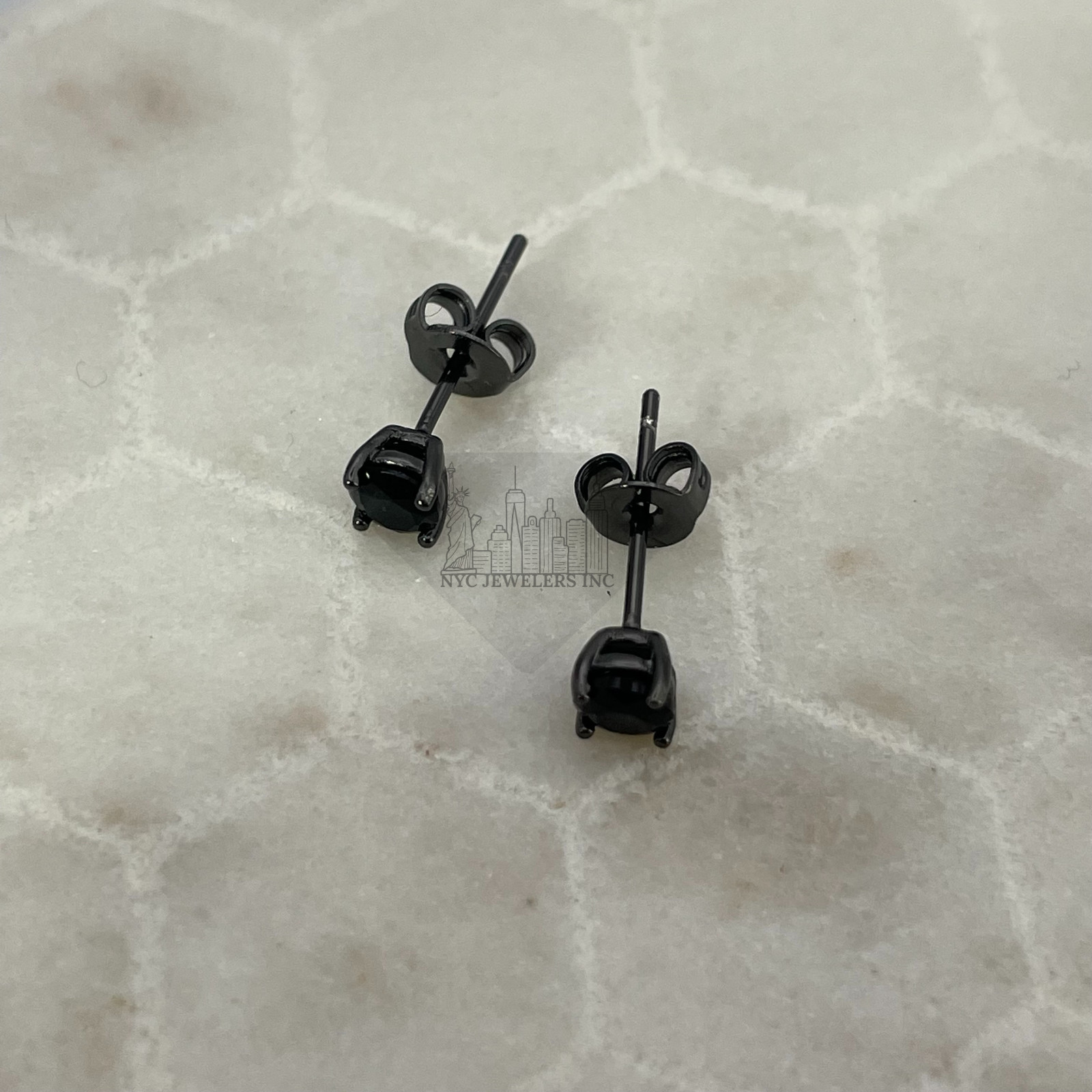 Sterling Silver Black Rhodium Plated Black CZ Stud Earrings for Men or Women