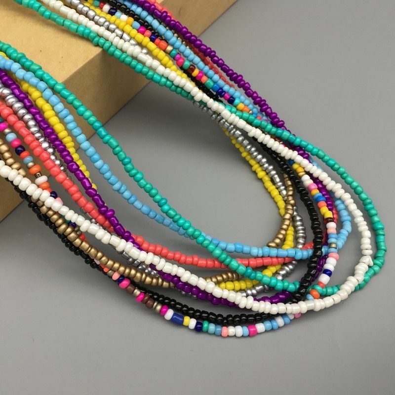 Women Necklace Seed Beads Strand String Beaded Short Jewelry 16 Inches Chokers