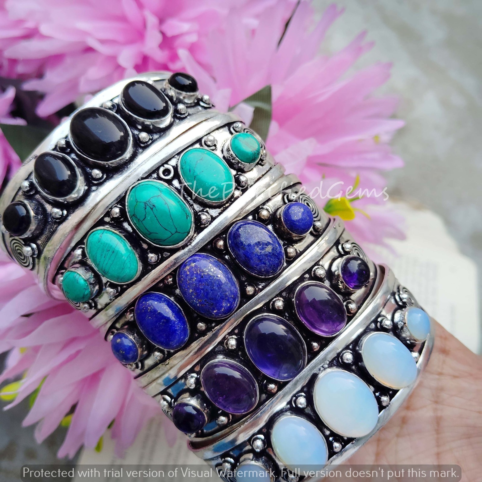 Healing Crystal 925 Gemstone Bangle,Cuff Bracelet,Multi Adjustable Bangle Lot