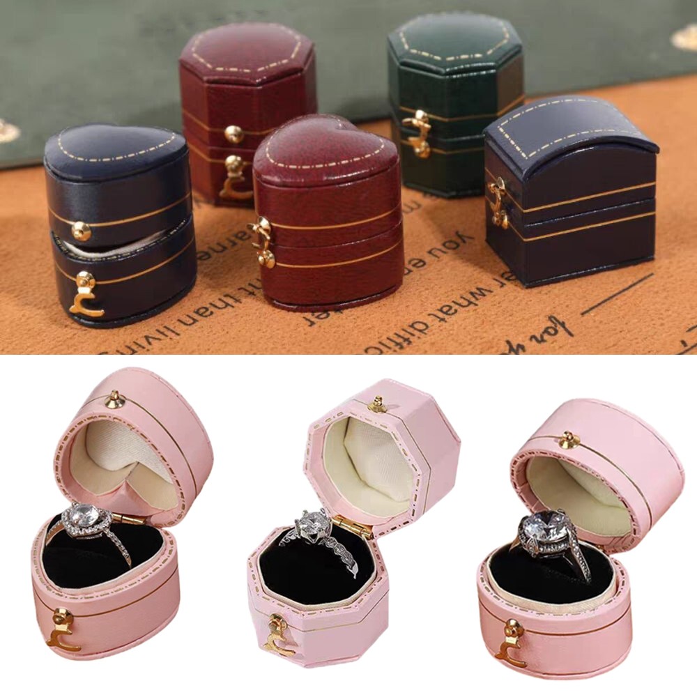Luxury Vintage Leather Ring Boxes Engagement Wedding Ring Box Jewellery Case