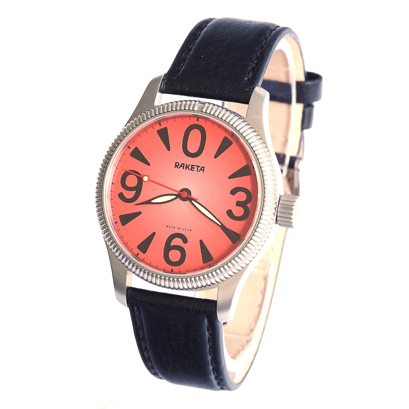 NEW Raketa Big Zero Red Pilot wristwatch Sapphire Crystal USSR Movement 2609.A1